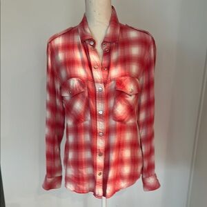 Sanctuary Red and White Plaid Button Down Shirt